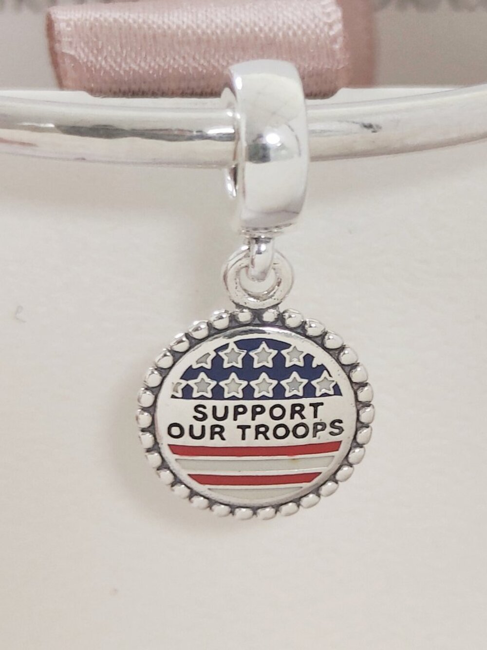 Pandora United States Flag Support Our Troops Dangle Charm S925 Silver with box